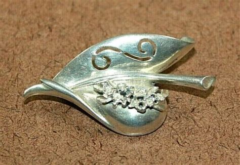 Vintage Alice Caviness Sterling Silver Floral Leaf Design Pinbrooch