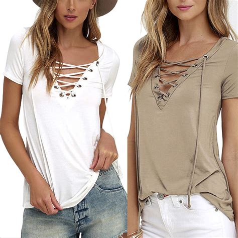 Lace Up T Shirt Top Tier Style