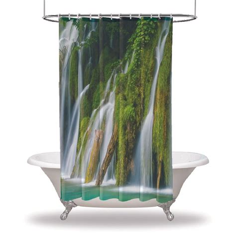 Landscape Printed Showers Curtain Waterproof Button Hole Shower