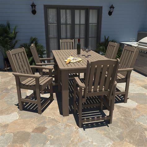 Highwood The Lehigh 7 Piece Brown Bar Height Patio Dining Set With 6