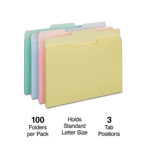 Staples File Folder 13 Cut Letter Size Assorted Pastel Colors 100