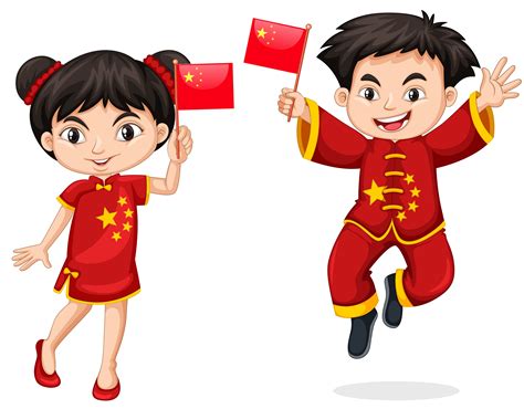 Niños Chinos Con Bandera 684555 Vector En Vecteezy