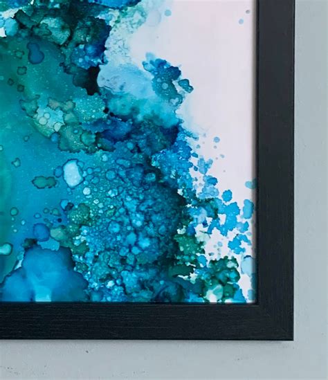Original Abstract Painting Teal A3 Etsy