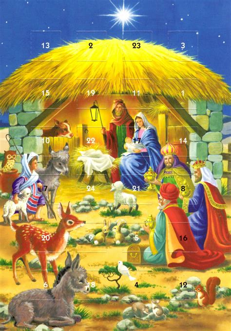 Nativity Scene Advent Calendar Christmas Greeting Card Xmas Cards