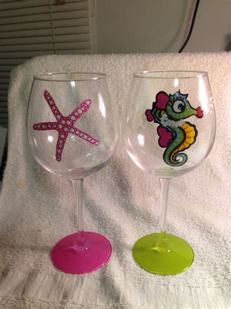 Beach Themed Wine Glasses By Erikas Hand Painted Glass Themed Wine