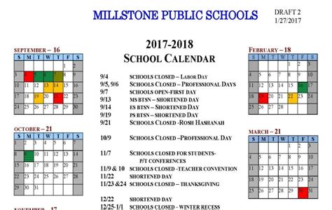 2017 2018 Millstone Township School District Calendar The Source