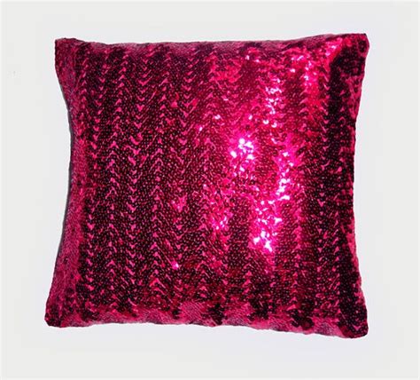 Fuschia Dark Pink Sequined Pillowcase 16 X 16 Modern Style Wavy Lines