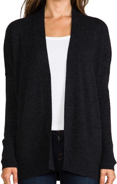 Vince Long Sleeve Ribbed Cardigan In Charcoal In Gray Grey Lyst