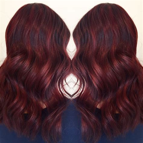 Red Hair Balayage Hair Colour Red Maroon Hair Curled Wand 2017