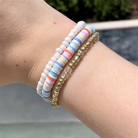 flat bead clay bead pack of 3 bracelets vsco preppy aesthetic etsy