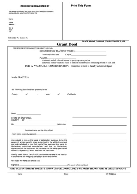 Printable Grant Deed Form Printable Forms Free Online