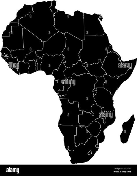 Simple Flat Black Map Of Africa Continent With National Borders