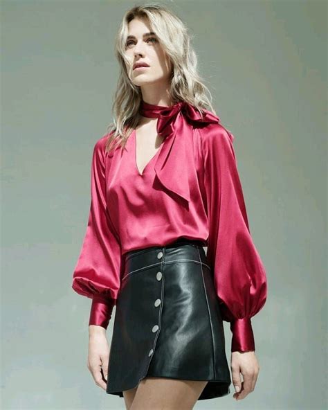 Silk Bow Blouse Leather Skirt Beautiful Blouses Satin Bow Blouse