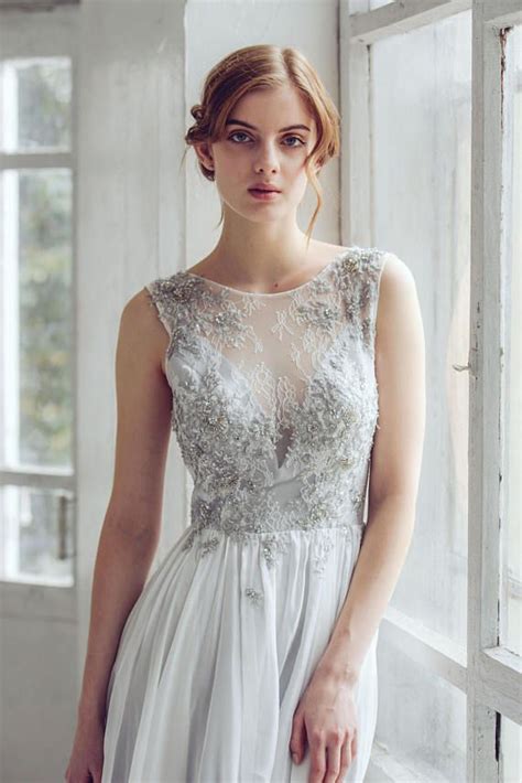 Silver Gray Wedding Dress Lobelia New Silk Wedding Gown Etsy
