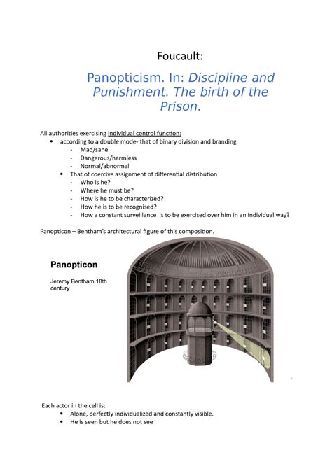 Foucault Panopticon Notes Foucault Panopticism In Discipline
