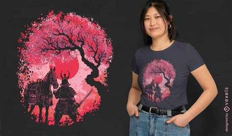 Samurai Red Moon T Shirt Design Vector Download