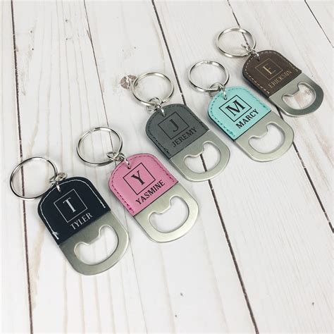 Engraved Initial And Name Leatherette Keychain Bottle Opener