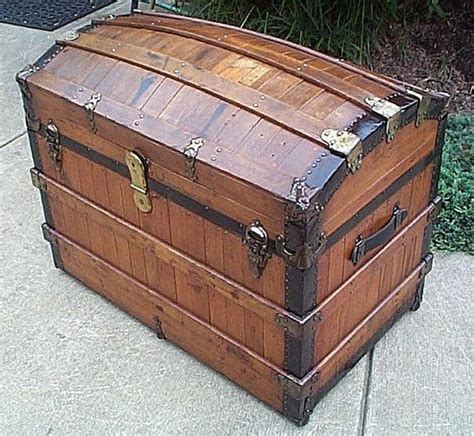313 Rare Large Oak Slat Dome Restored Top Antique Trunk By Etsy