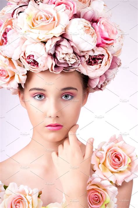 Closeup Beauty Portrait With Flowers Beauty Portrait Fashion