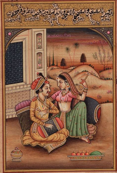 Mughal Harem Miniature Painting Handmade Rare Moghul Indian Romance