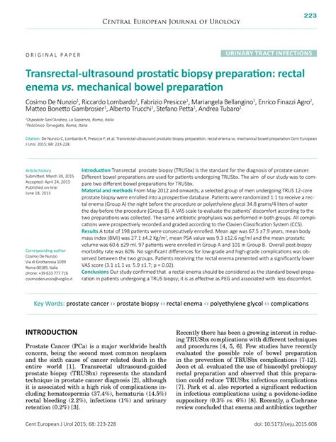 Pdf Transrectal Ultrasound Prostatic Biopsy Preparation Rectal Enema