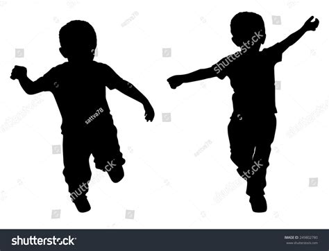 Silhouettes Of Two Little Boys Who Run Stock Vector 249802780