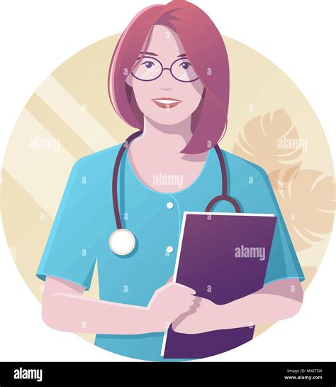 Vector Illustration Of Smiling Female Doctor With Stethoscope In Blue
