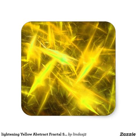 Lightening Yellow Abstract Fractal Square Sticker Yellow