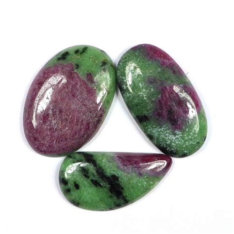 Amazing Quality Ruby Zoisite Cabochons3 Pcs Natural Green Red Etsy