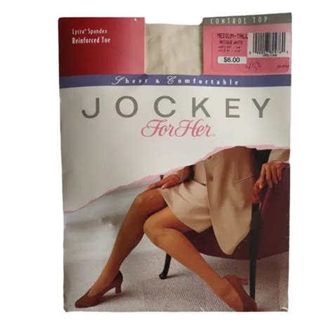 Vintage Jockey For Her Control Top Antique White Pantyhose Nylons Size