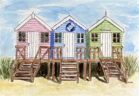 Print Of Beach Huts Watercolour Painting Print By Whenartmetcloth