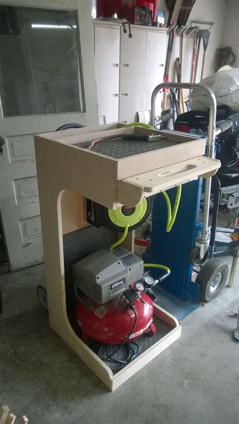 Compressor Cart Wit 30ft Retractable Hose Garage Organization Diy