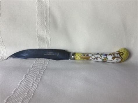Floraine Ae Lewis Sheffield Silver Plate Yellow Porcelain Handle