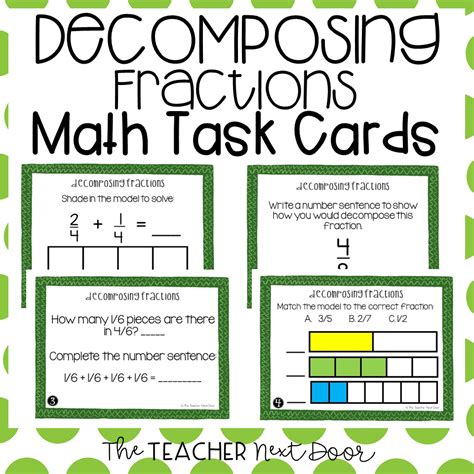 4th Grade Decomposing Fractions Task Cards Decomposing Fractions