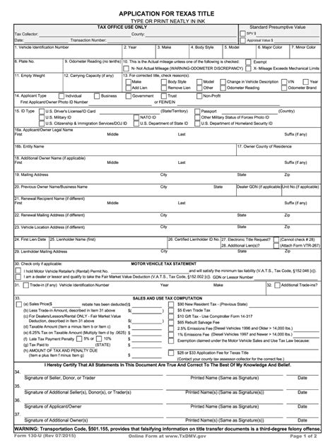 Texas Form 130 U Fill Out And Sign Online Dochub