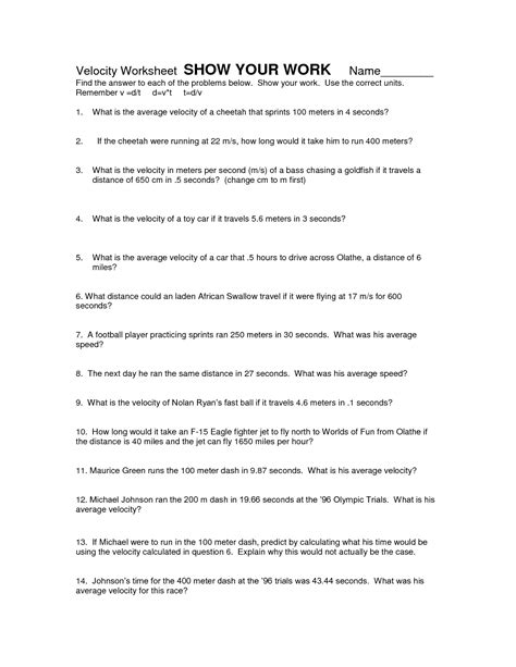 Wave speed worksheet answer key learning to mathematically analyze circuits requires much study and practice typically students practice by working through lots of sample problems and checking their answers. worksheet graphing speed problems | Average Velocity ...