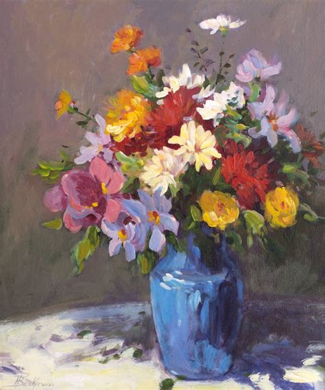 Blue Vase Of Spring Flowers Painting In 2020 Flower Art Painting