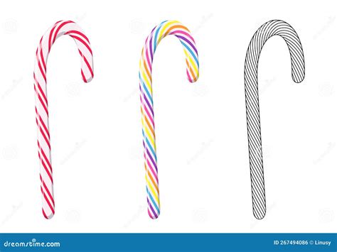Candy Canes With Red And Color Stripes Stock Vector Illustration Of