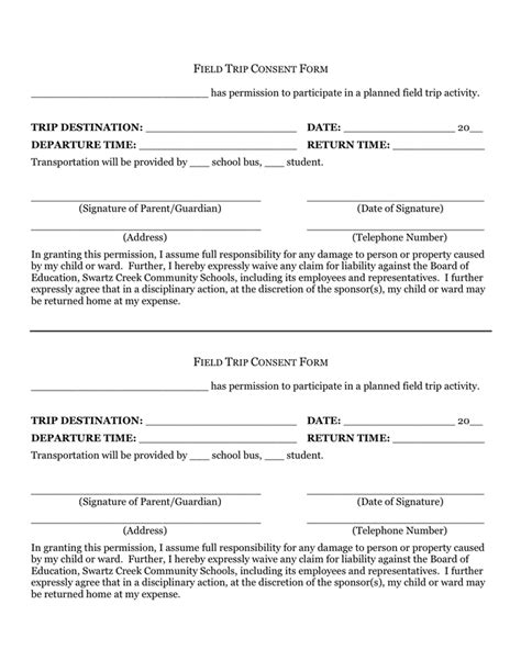 Field Trip Consent Form In Word And Pdf Formats