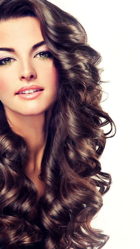 Beautiful Girl With Long Curly Brown Hair Flower In Hair Desktop Background