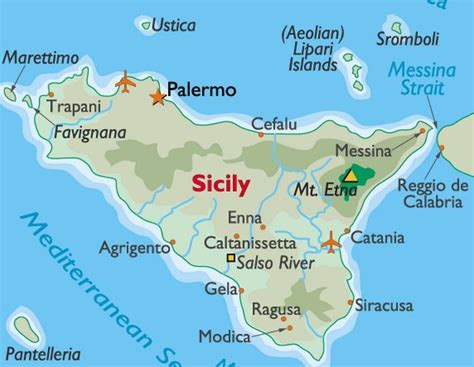 A Detailed Map Of Sicily In Italy Showing Main Cities Villages
