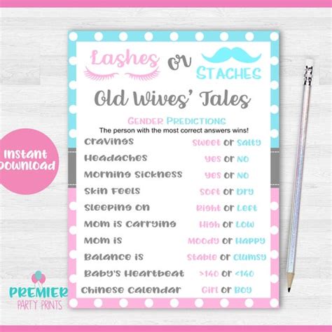 Old Wives Tales Gender Reveal Baby Shower Game Printable Etsy