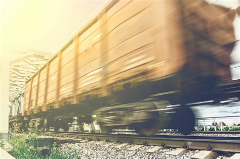 Freight Train Railway Wagons With Motion Blur Effect Transportation