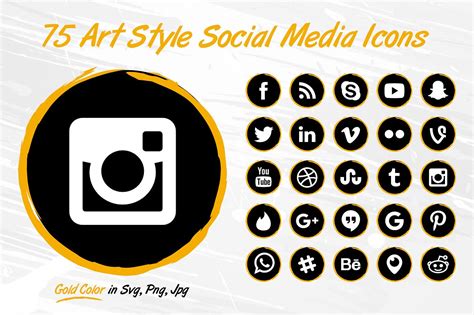 75 Gold Art Style Social Media Icons Icons ~ Creative Market