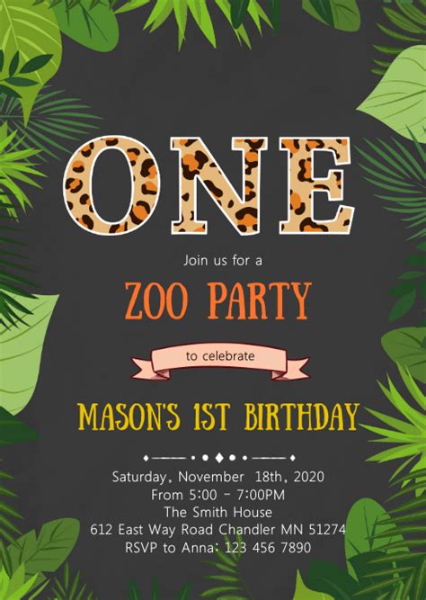 Zoo One 1st Birthday Party Invitation Template Postermywall