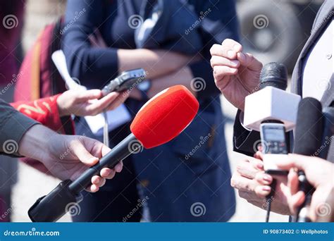 Media Interview Broadcast Journalism News Conference Microphones