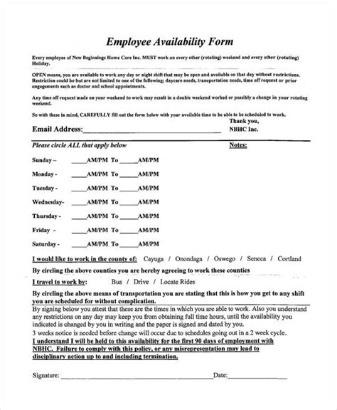 Employee Availability Form Fill Out And Sign Printable Pdf Template Images