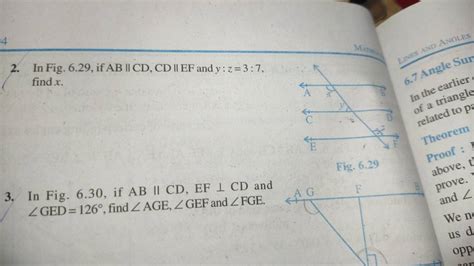 2 in fig 6 29 if ab∥cd cd∥ef and y z 3 7 find x fig 6 29 3 in fig