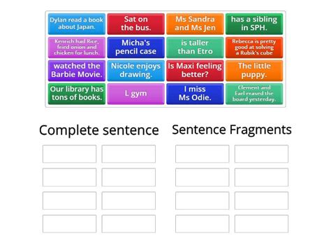 Complete Or Incomplete Sentences Group Sort