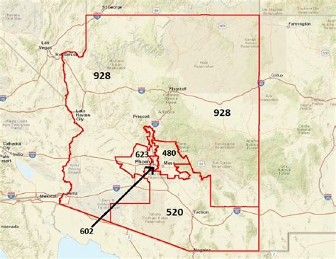 Map Of Area Codes 480 520 602 623 And 928